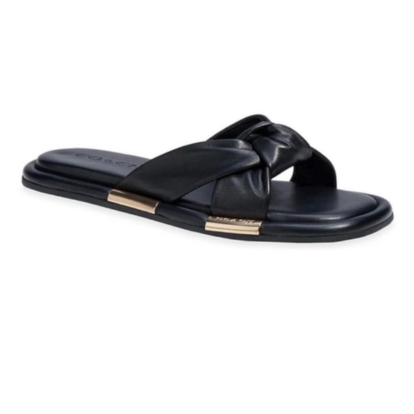 Coach Black Slide Sandals with Gold Accent - Picture 12 of 12